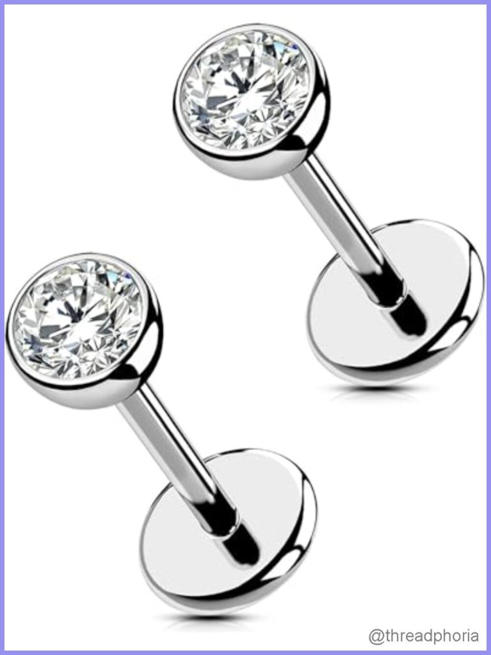 G23 Titanium Threadless Nose Stud Earrings Flat Back CZ 16G Piercing Jewelry